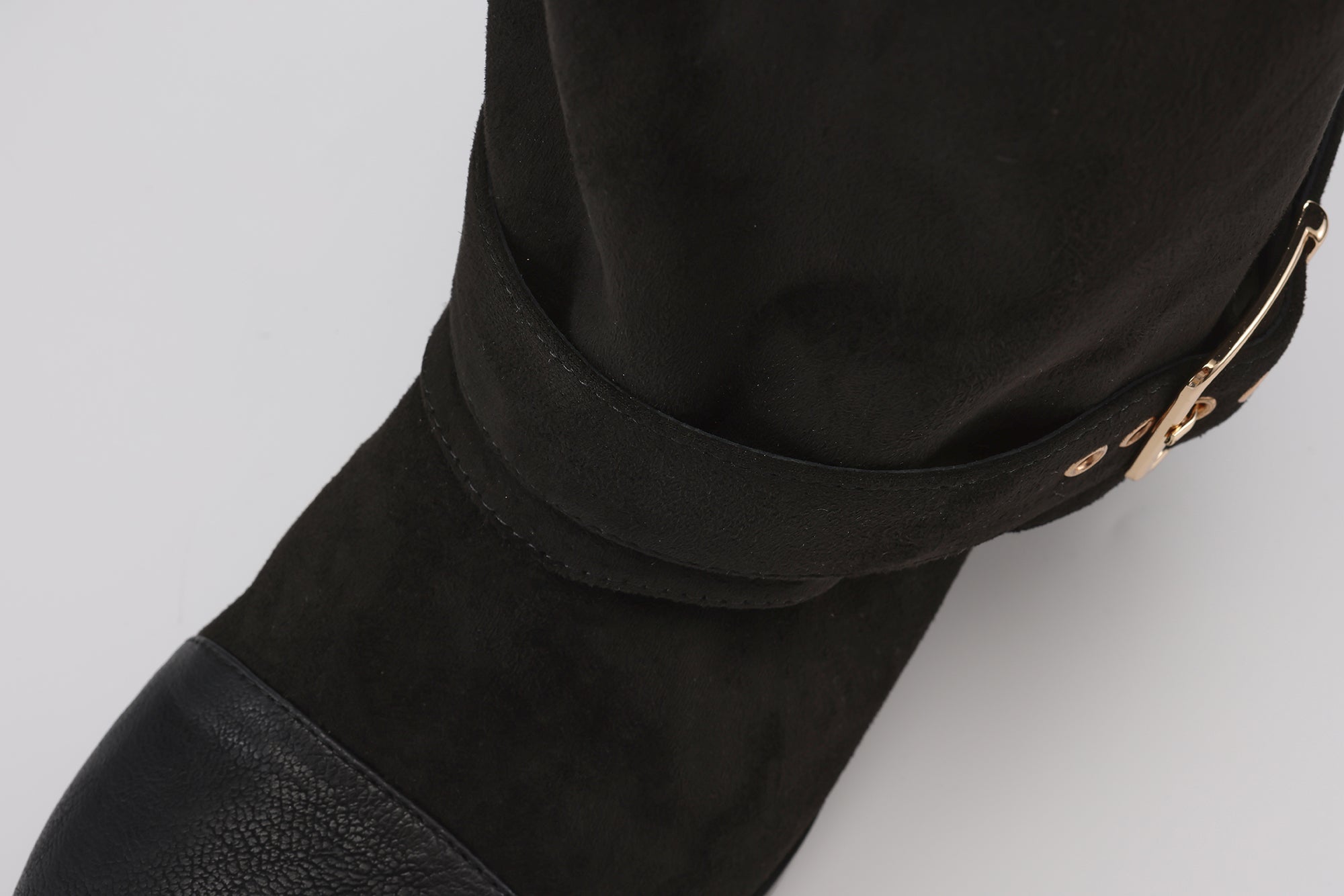 Black Metal-Buckled Knee-High Boots