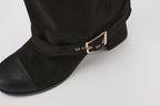 Black Metal-Buckled Knee-High Boots