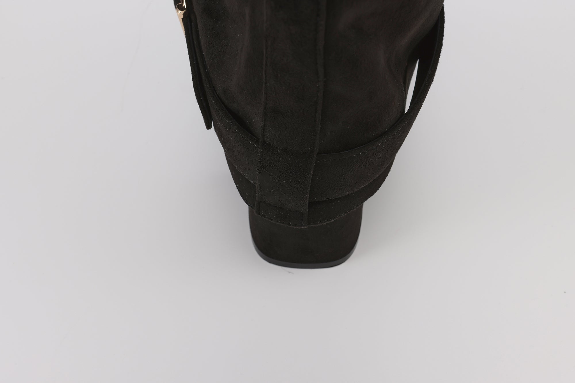 Black Metal-Buckled Knee-High Boots