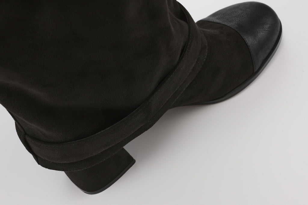 Black Metal-Buckled Knee-High Boots