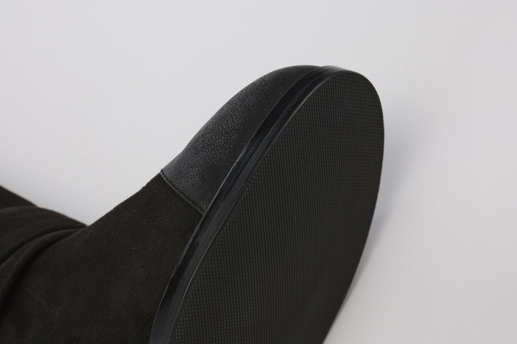 Black Metal-Buckled Knee-High Boots