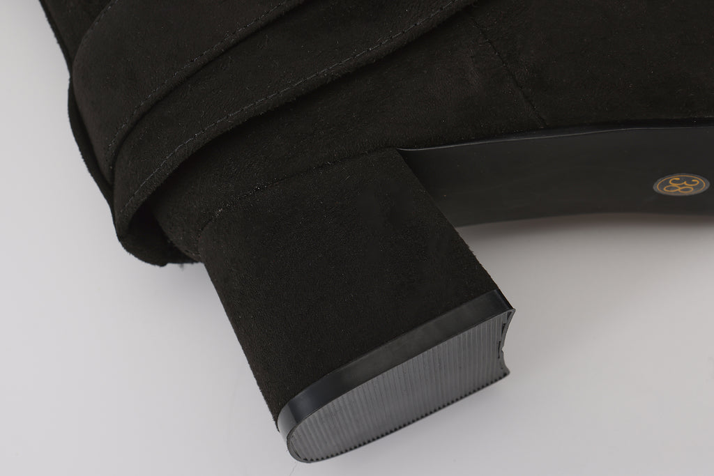 Black Metal-Buckled Knee-High Boots