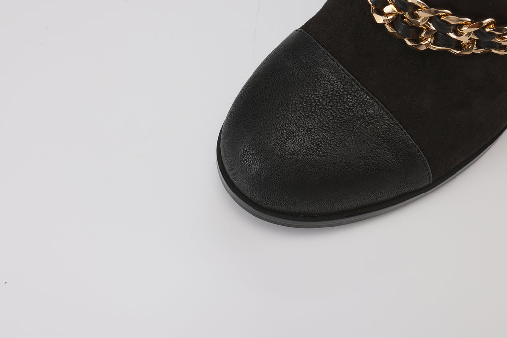 Black Metal-Buckled Knee-High Boots