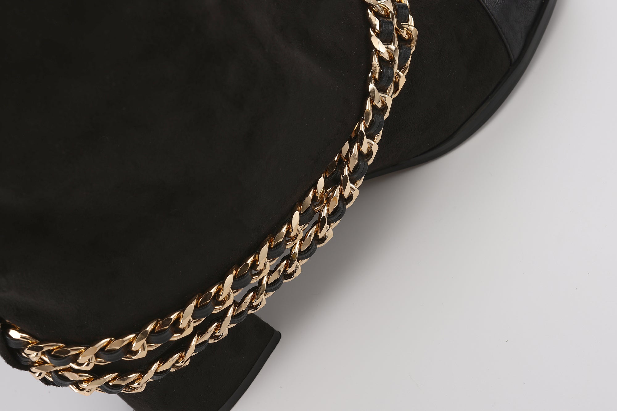 Black Metal-Buckled Knee-High Boots