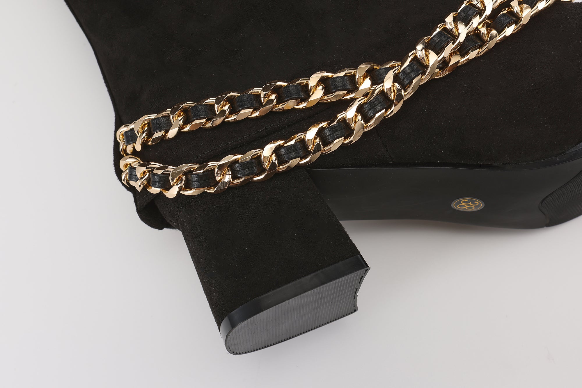 Black Metal-Buckled Knee-High Boots