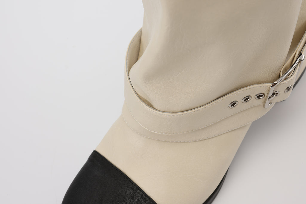 White Metal-Buckled Knee-High Boots