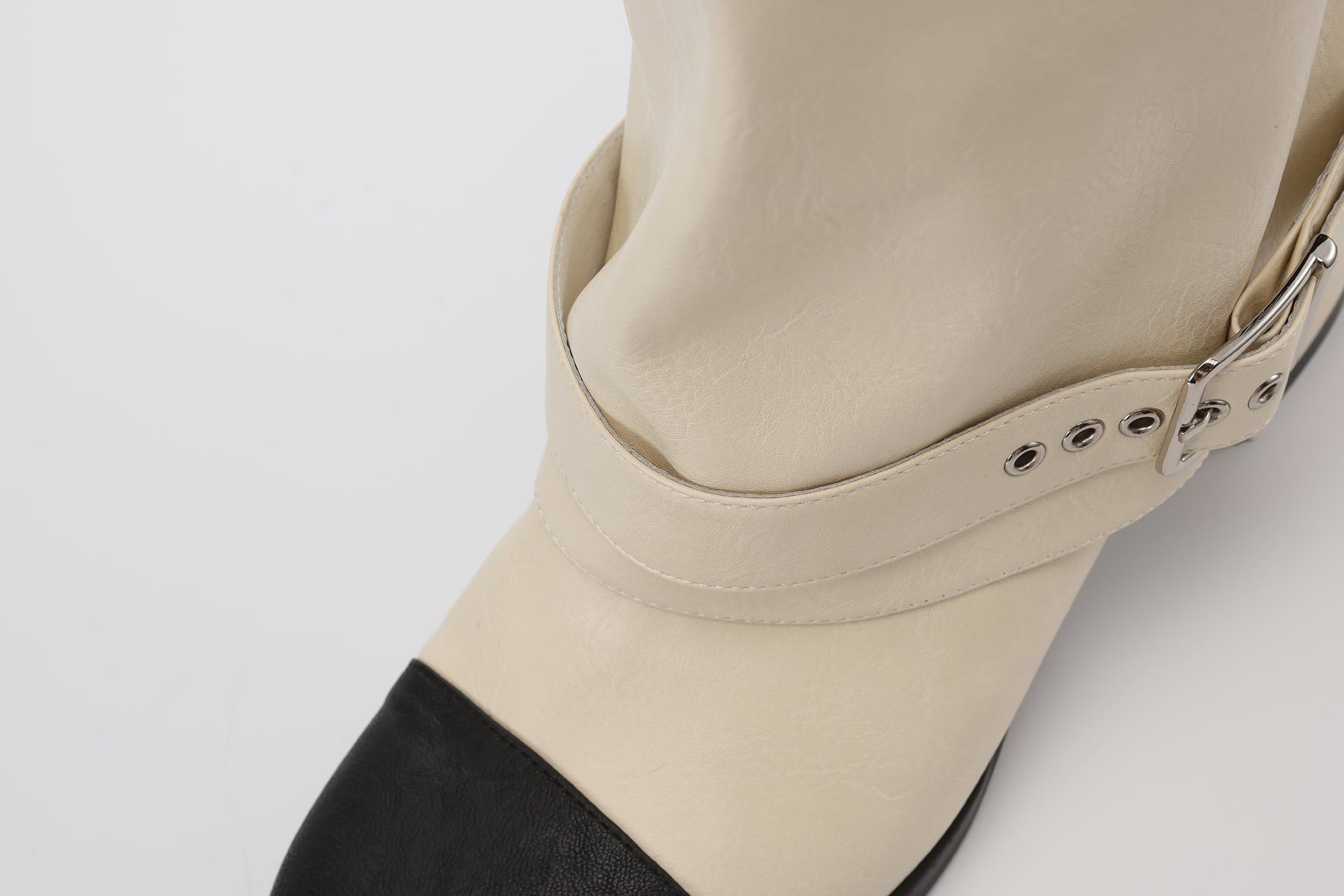 White Metal-Buckled Knee-High Boots