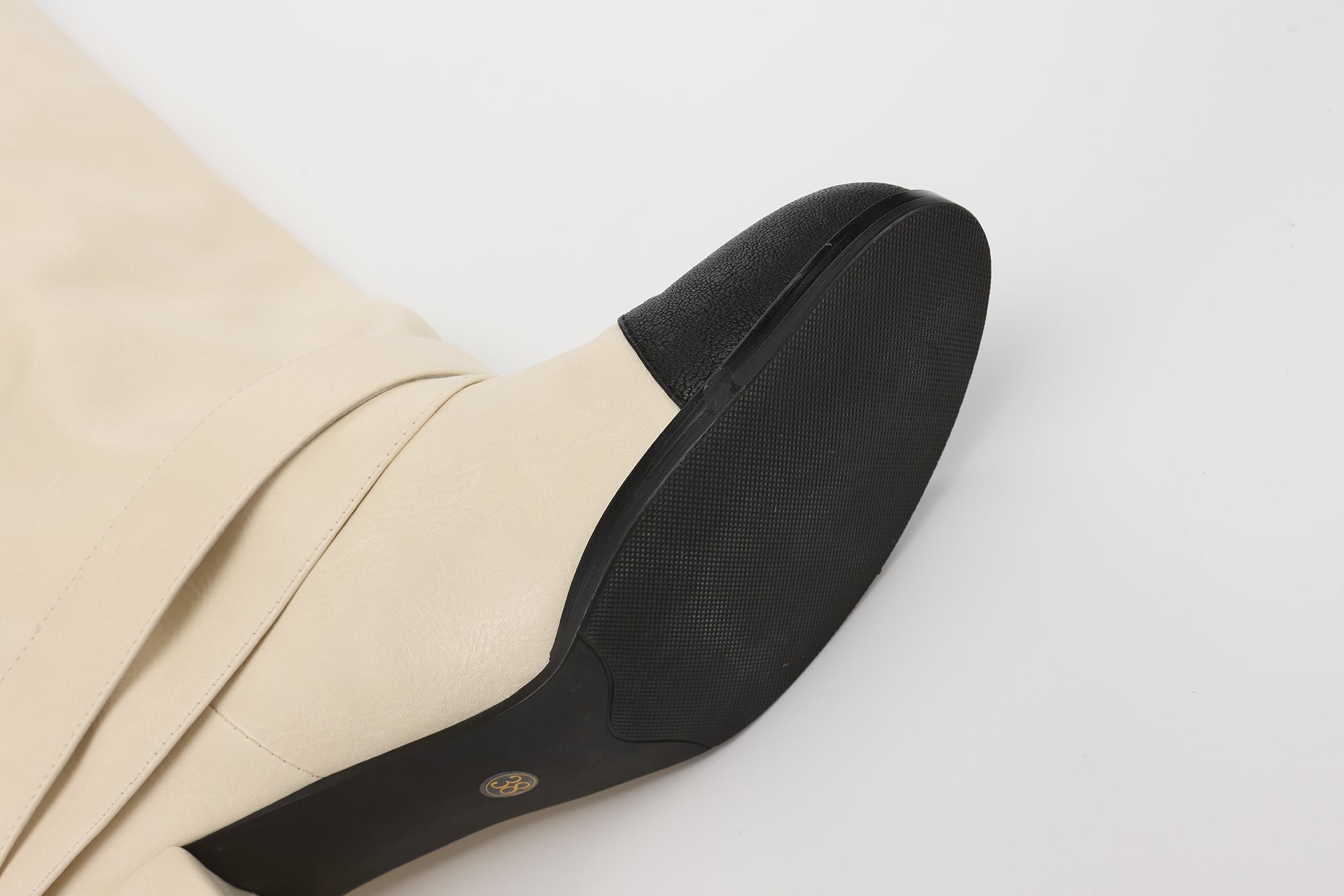 White Metal-Buckled Knee-High Boots