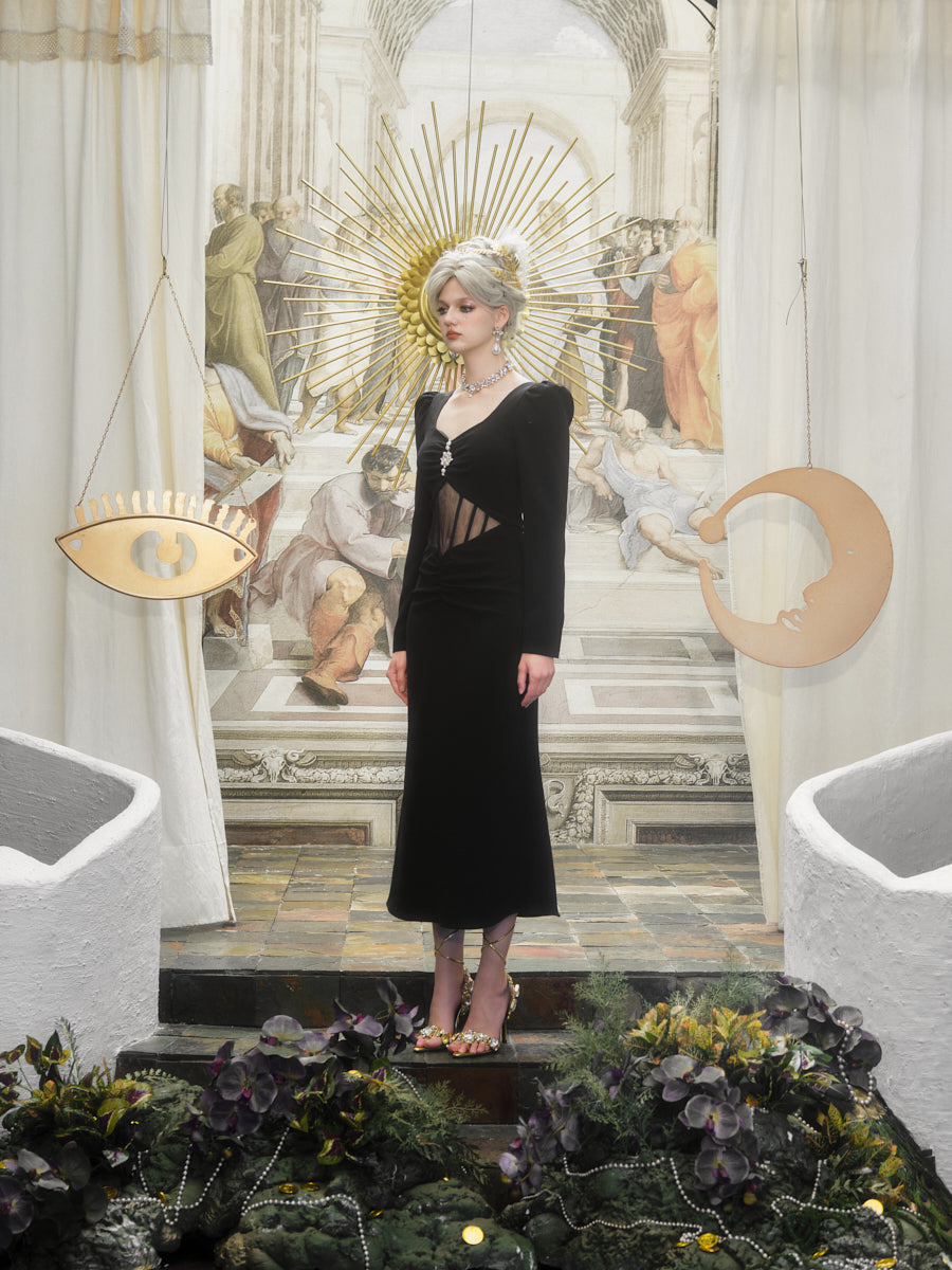 BLACK FISHBONE DRESS