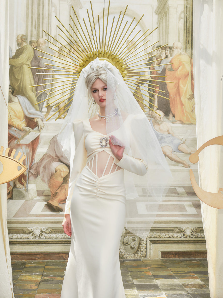 WHITE FISHBONE DRESS