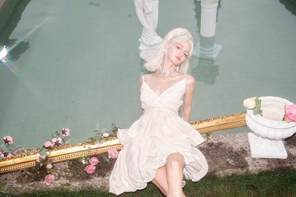 LIGHT CHAMPAGNE AQUA SATIN CAKE DRESS