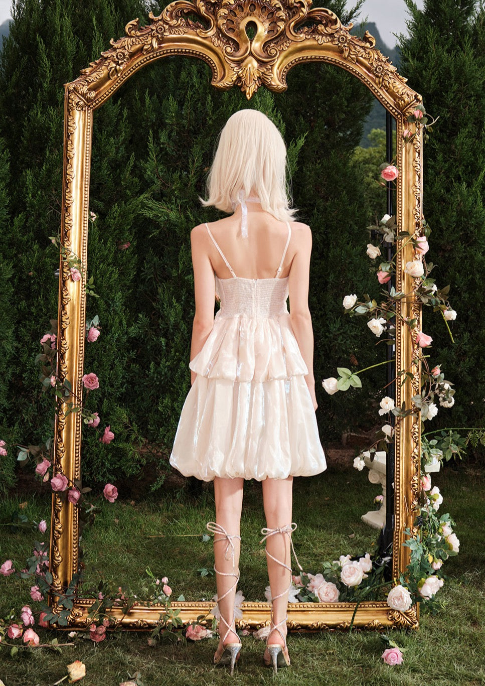 LIGHT CHAMPAGNE AQUA SATIN CAKE DRESS