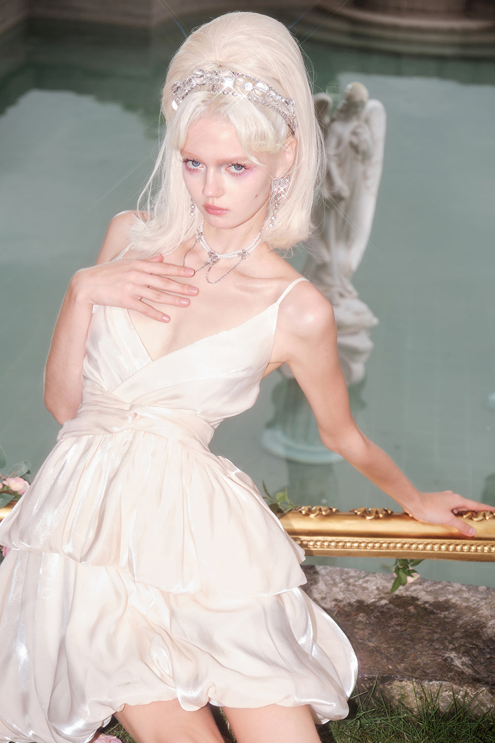 LIGHT CHAMPAGNE AQUA SATIN CAKE DRESS