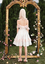 WHITE JACQUARD OFF SHOULDER PUFF DRESS