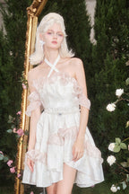 WHITE JACQUARD OFF SHOULDER PUFF DRESS