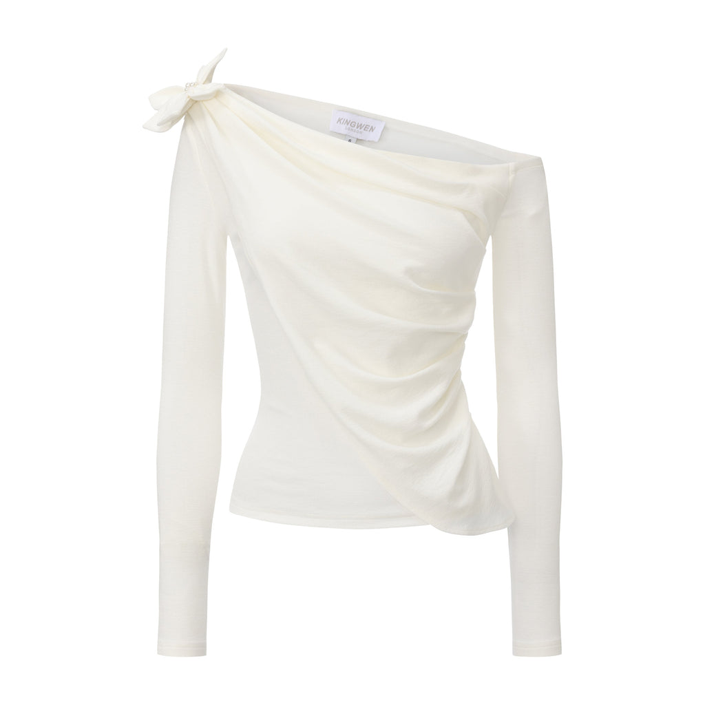 Off-White One-Shoulder Iris Floral Knit Top