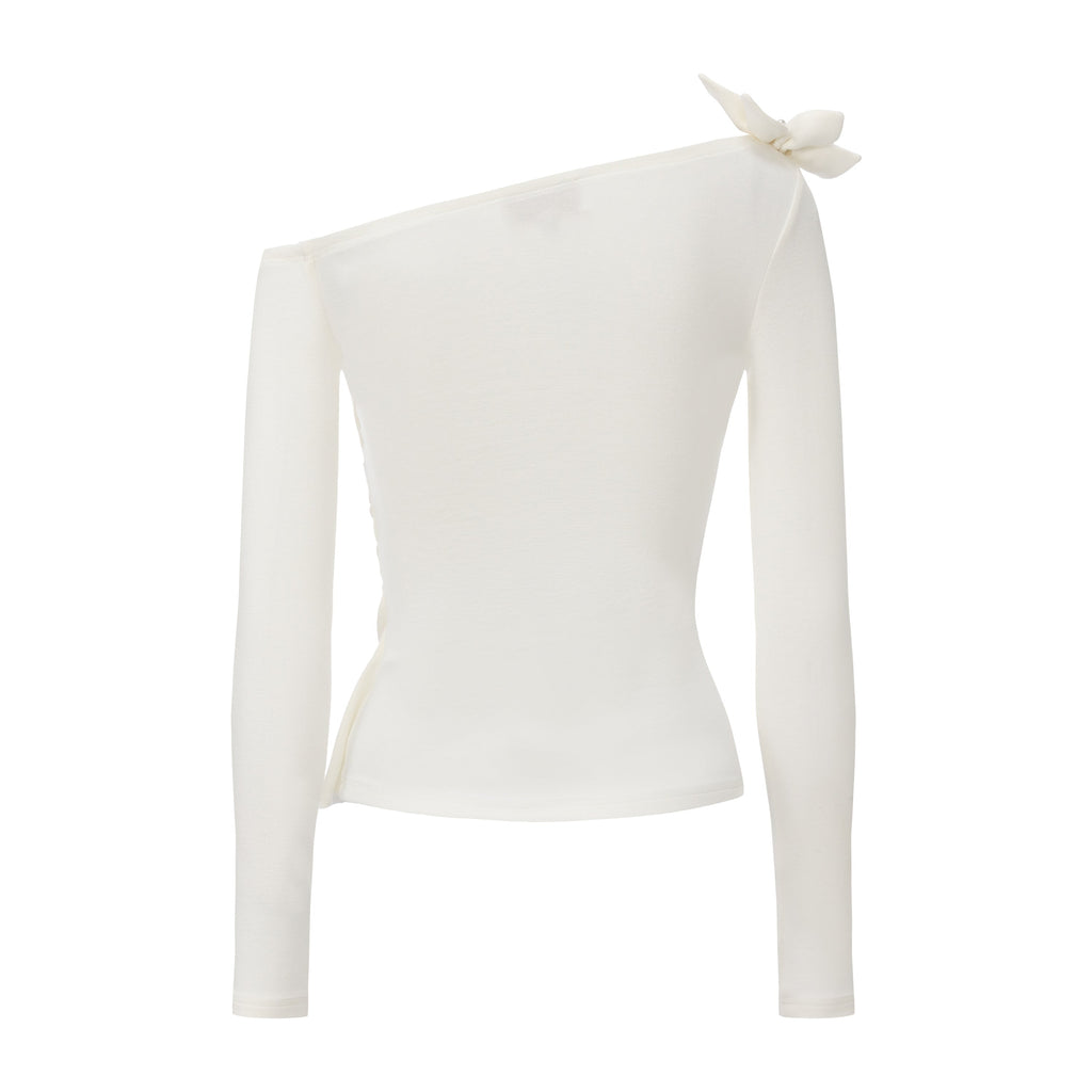 Off-White One-Shoulder Iris Floral Knit Top