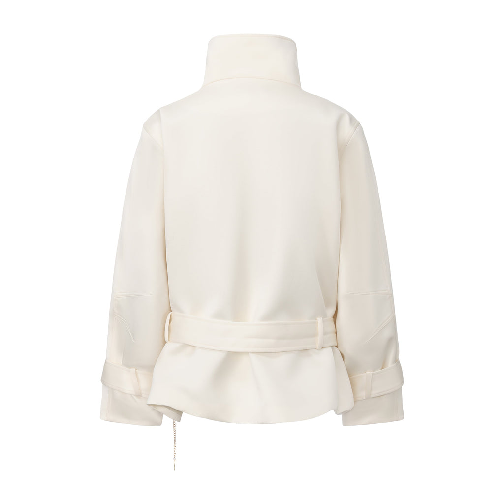 White Stand Collar Double-Breasted Chain Trench Coat