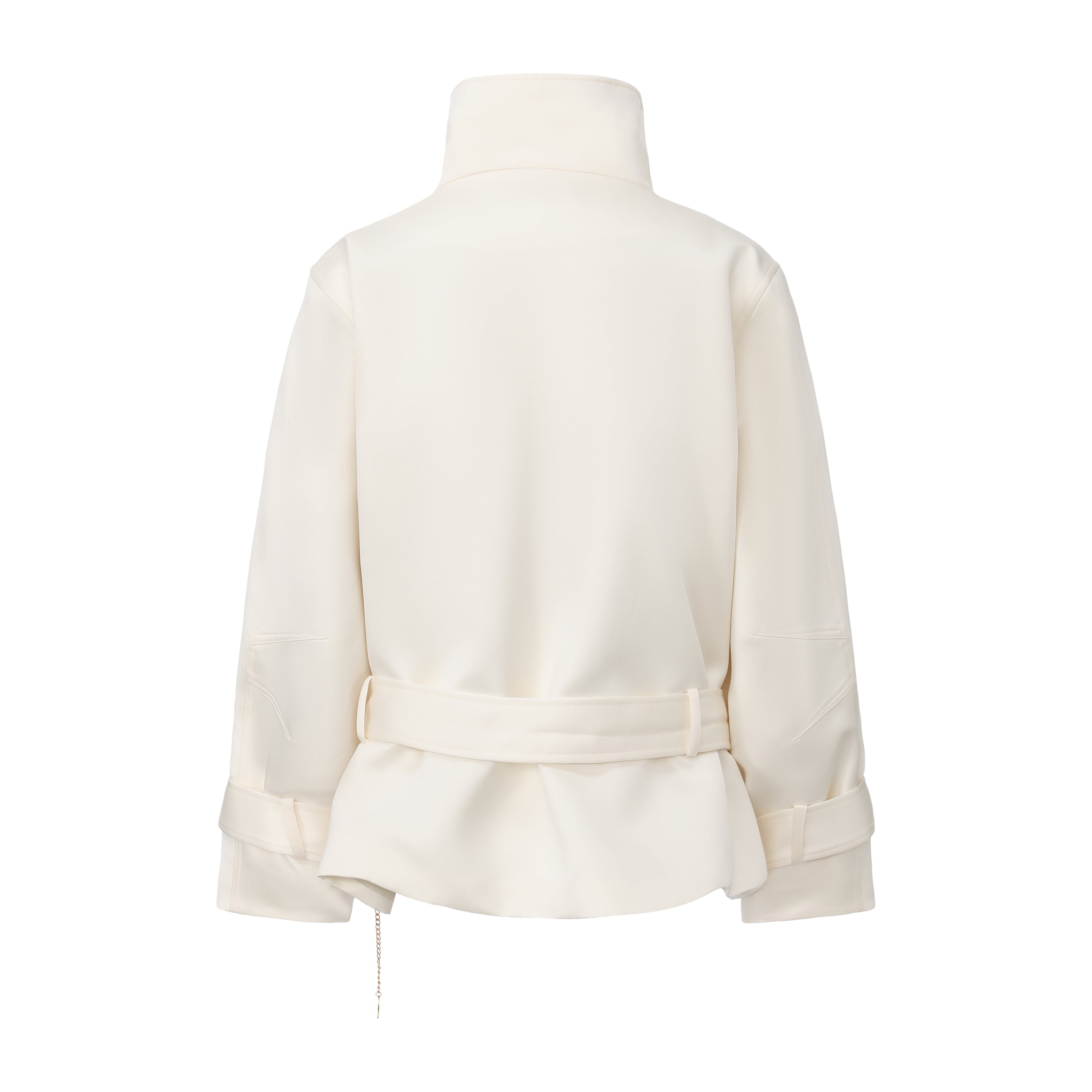 White Stand Collar Double-Breasted Chain Trench Coat