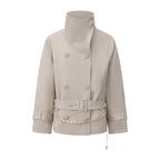 Light Grey Stand Collar Double-Breasted Chain Trench Coat