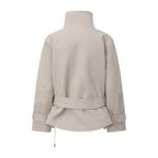 Light Grey Stand Collar Double-Breasted Chain Trench Coat
