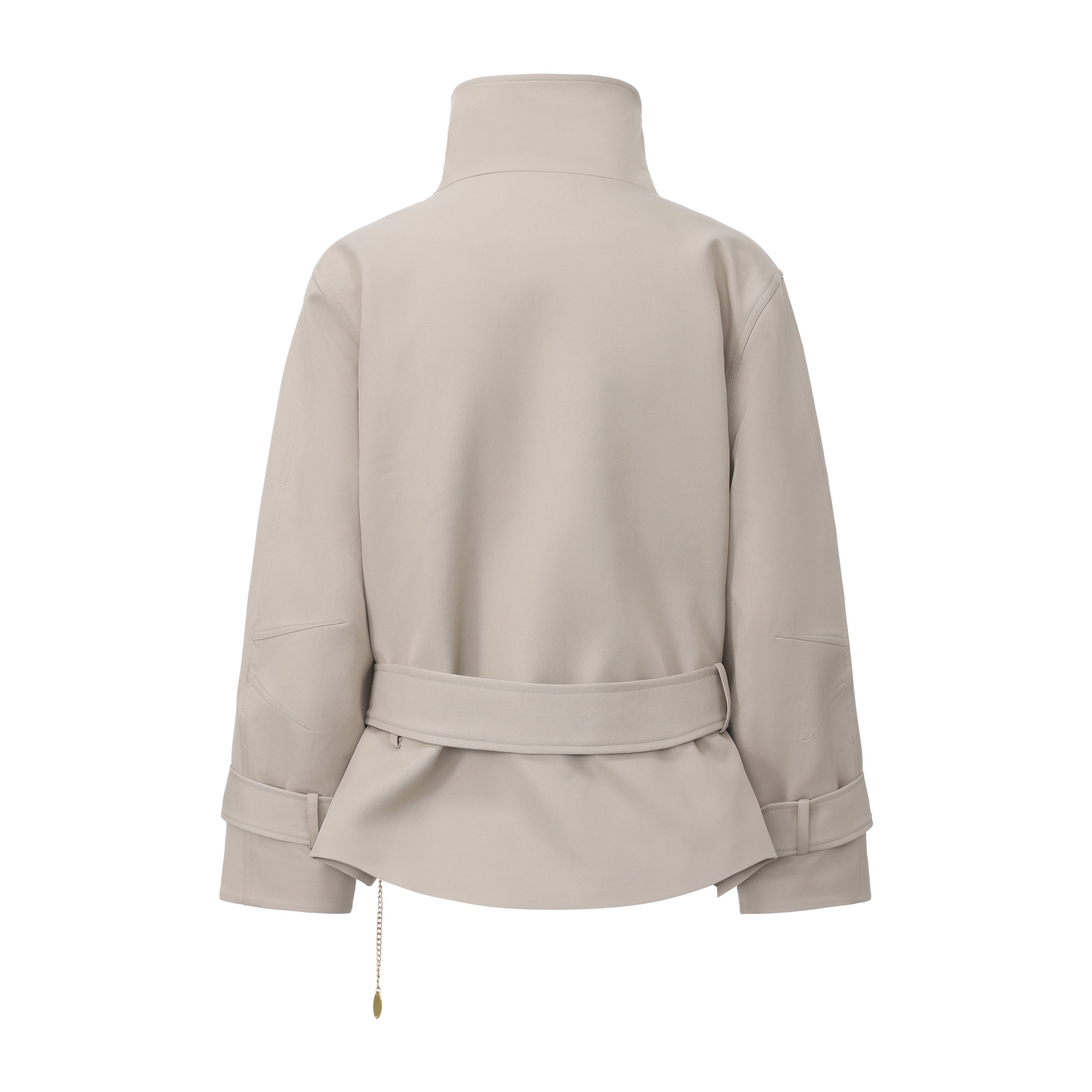 Light Grey Stand Collar Double-Breasted Chain Trench Coat