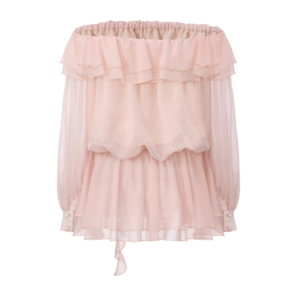 Pink Shimmering Iris-Patterned Long-Sleeved Top