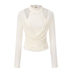 White Beaded Mock-Neck False Two-Piece Top