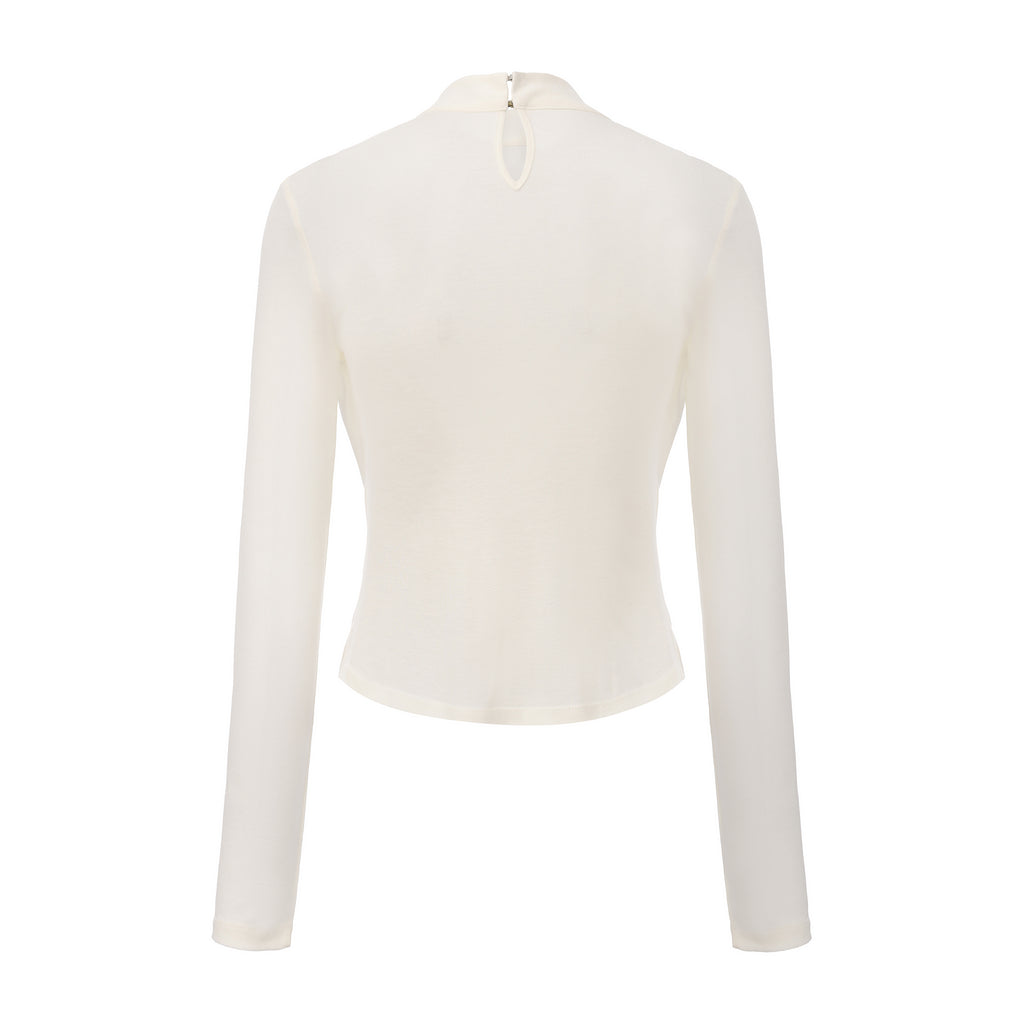 White Beaded Mock-Neck False Two-Piece Top