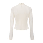 White Beaded Mock-Neck False Two-Piece Top