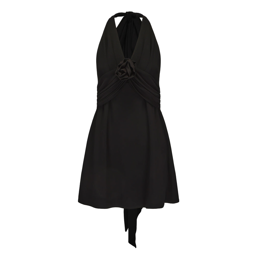 Black Halter Santin Dress