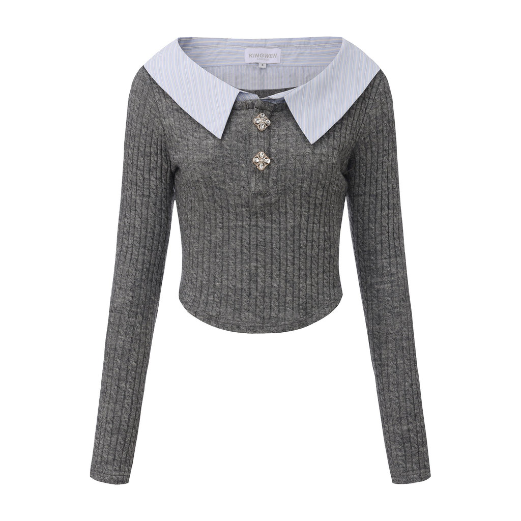 Gray Knit Patchwork Base Layer