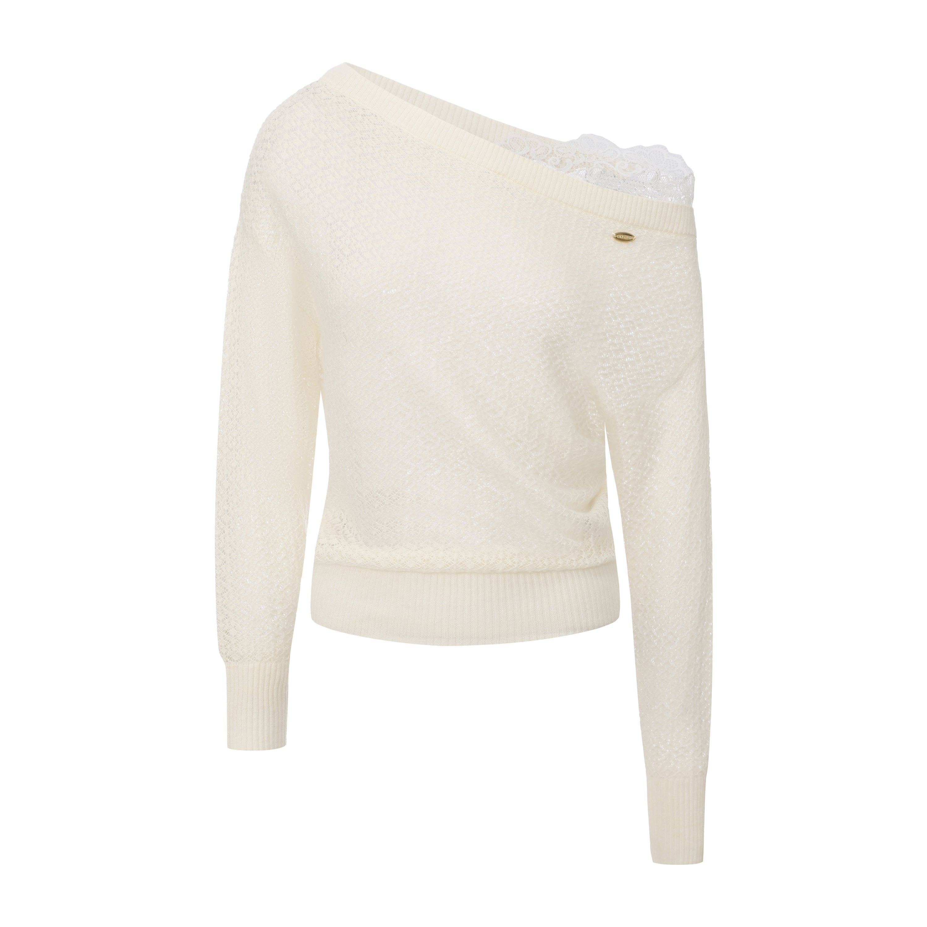 White Lace Panel Shell Knit Cardigan