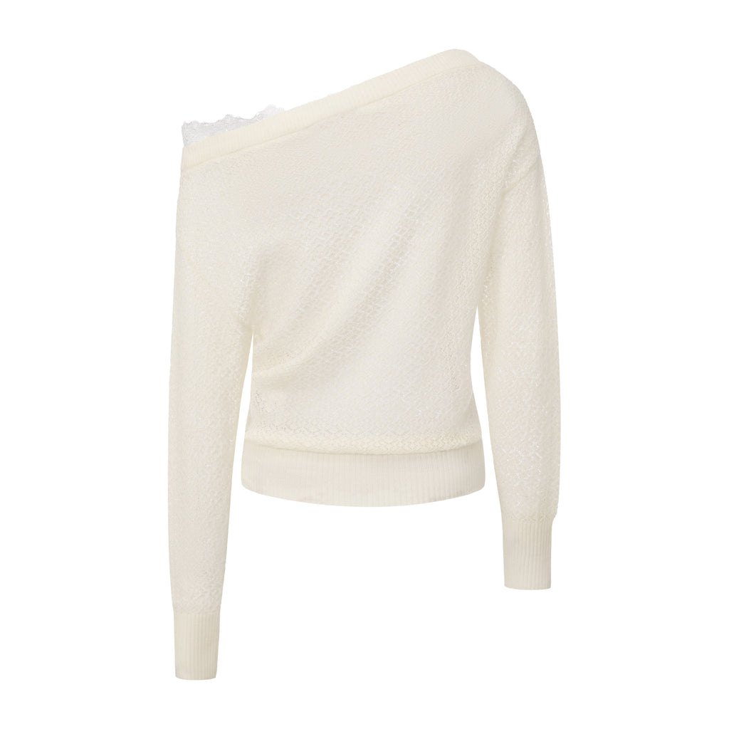 White Lace Panel Shell Knit Cardigan