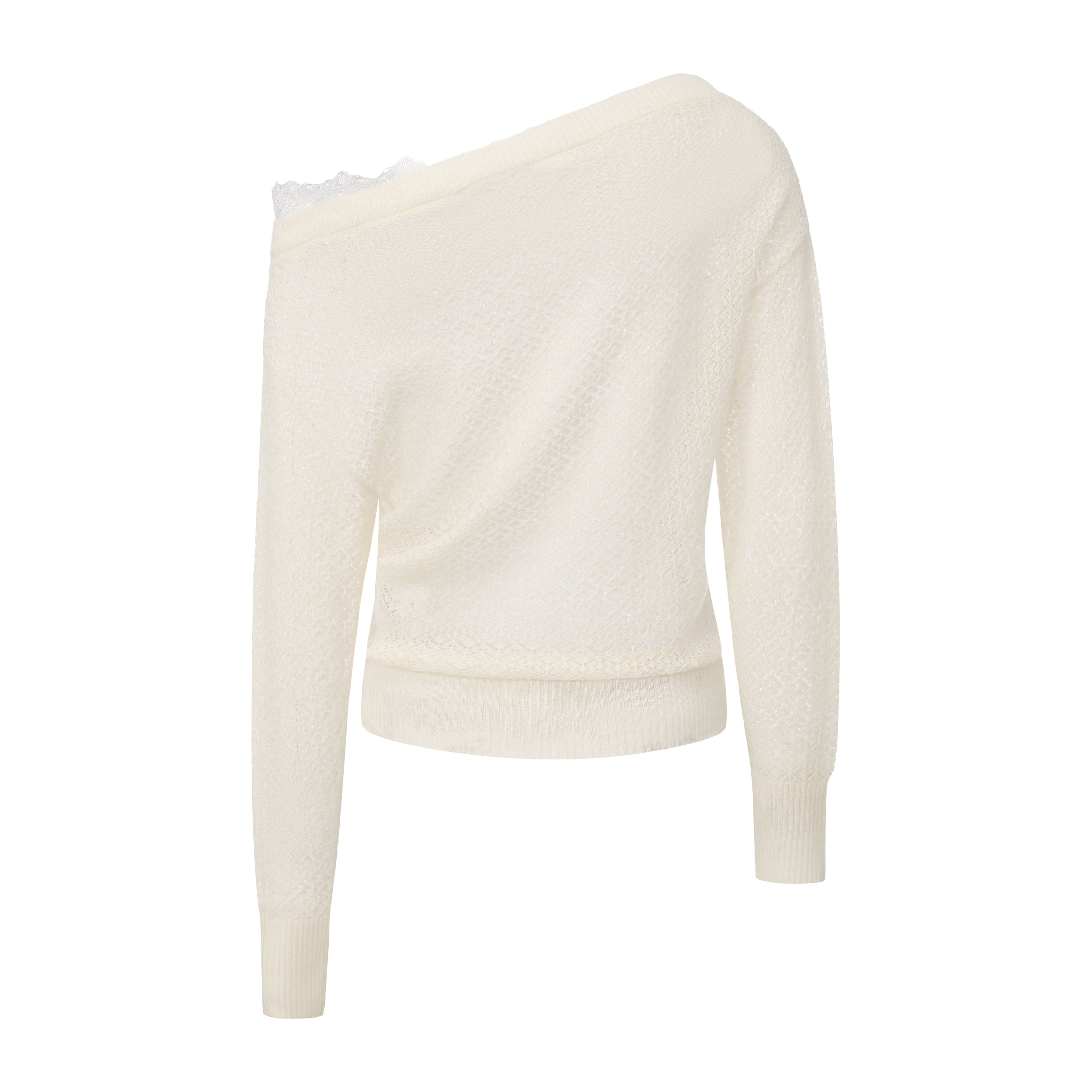 White Lace Panel Shell Knit Cardigan