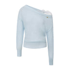 Blue Lace Panel Shell Knit Cardigan