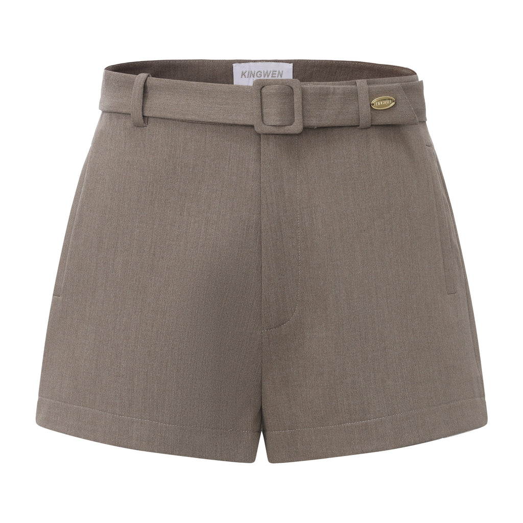 Warm Grey Wide Belt Shorts