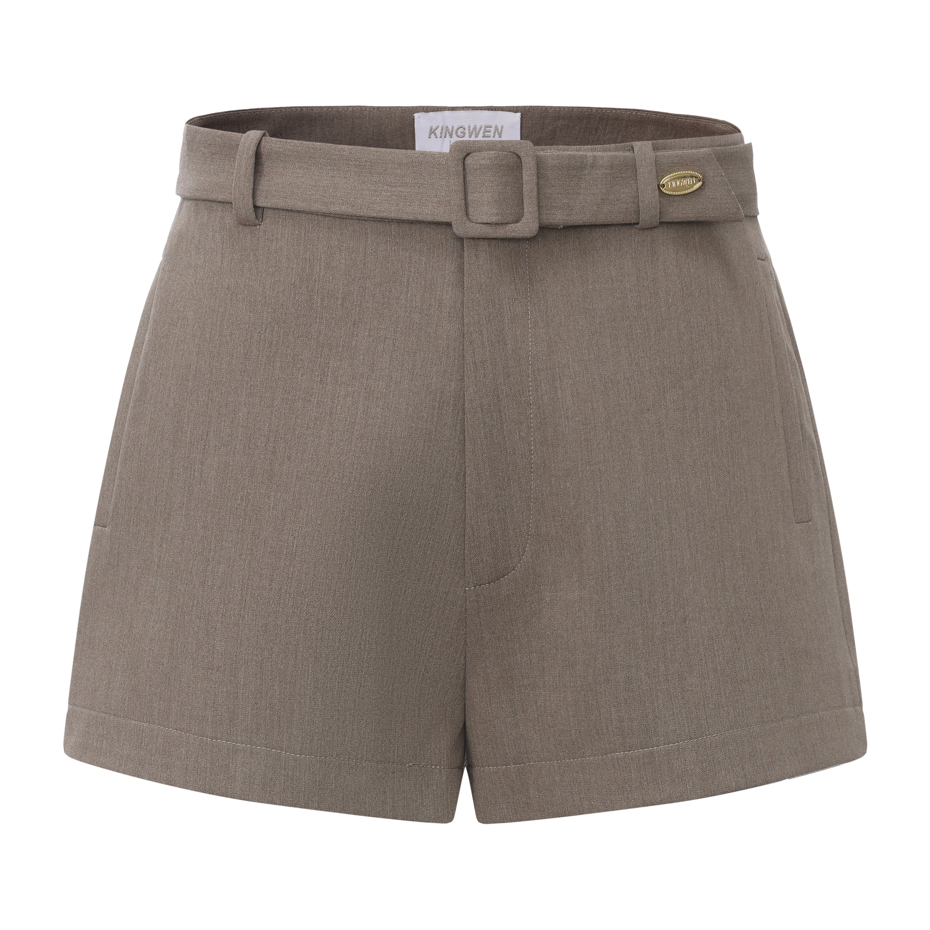 Warm Grey Wide Belt Shorts