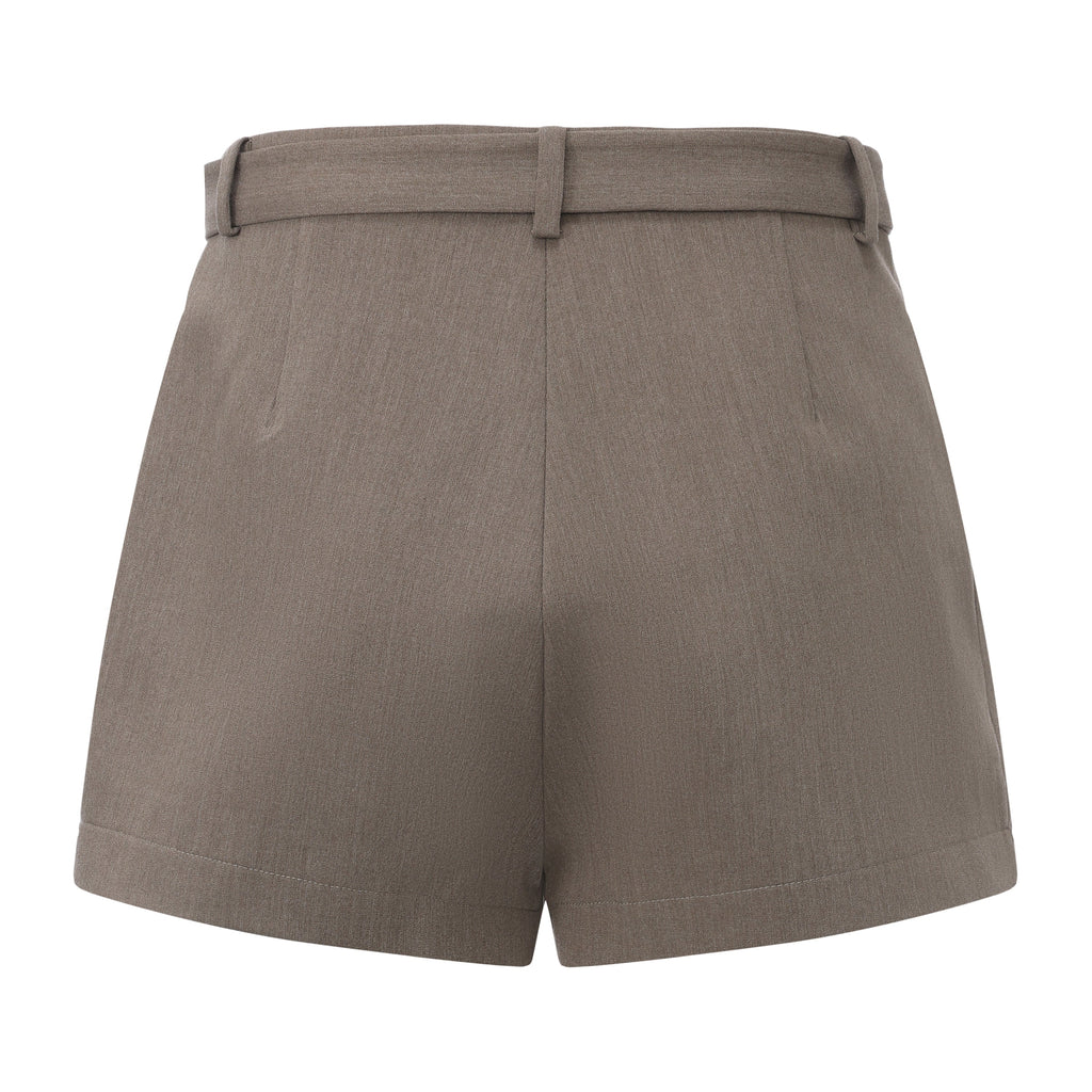 Warm Grey Wide Belt Shorts