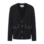 Black Oversized Knit Chain Detail Gold Button Cardigan Coat
