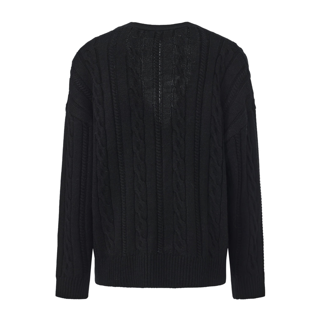 Black Oversized Knit Chain Detail Gold Button Cardigan Coat