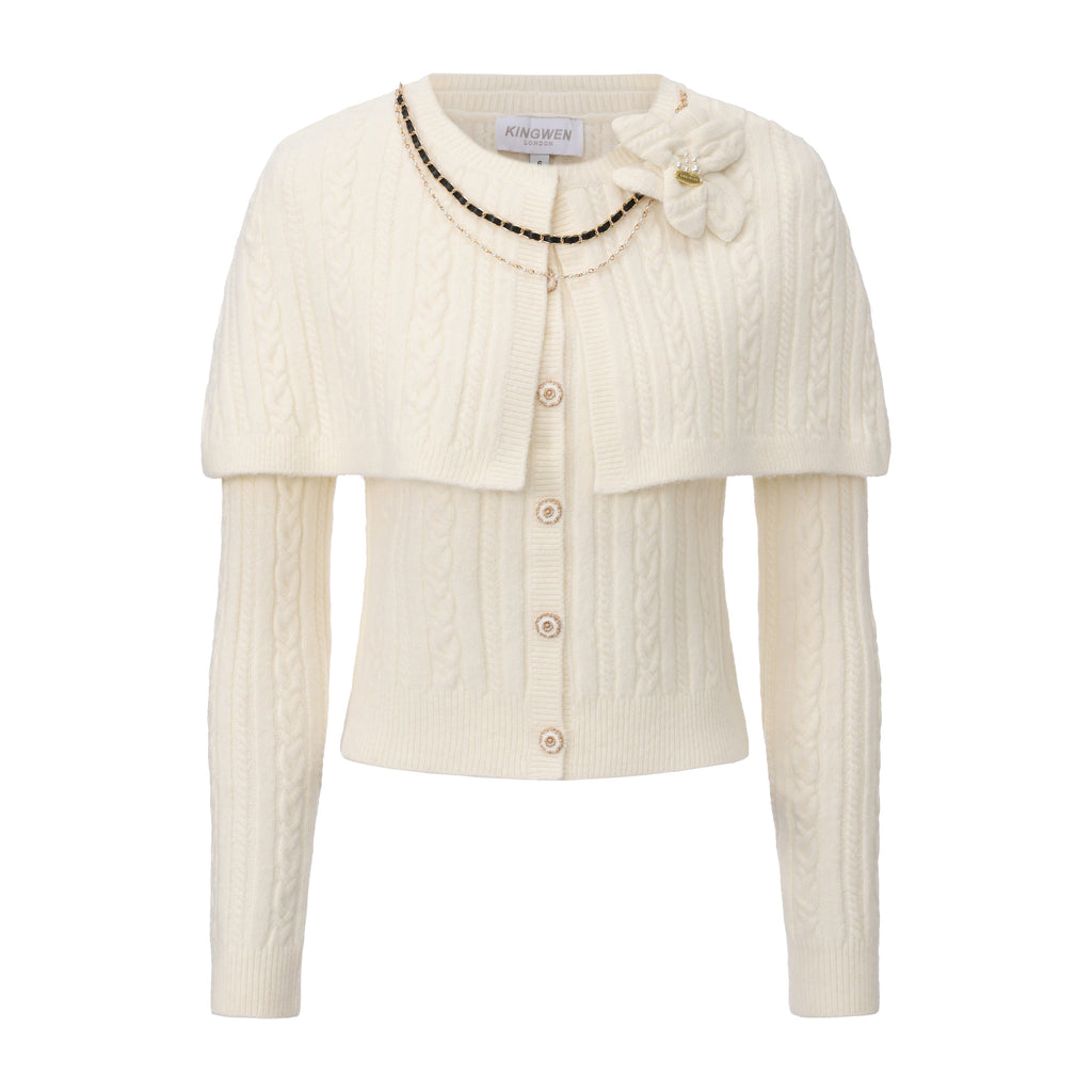 White Iris Pearl Knit Cape Cardigan / Pants