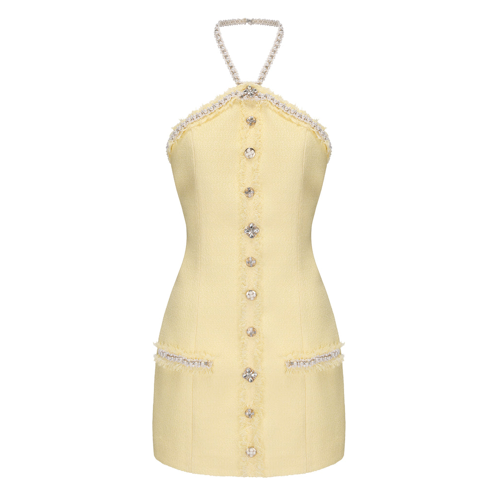 Yellow Tweed Halter Dress