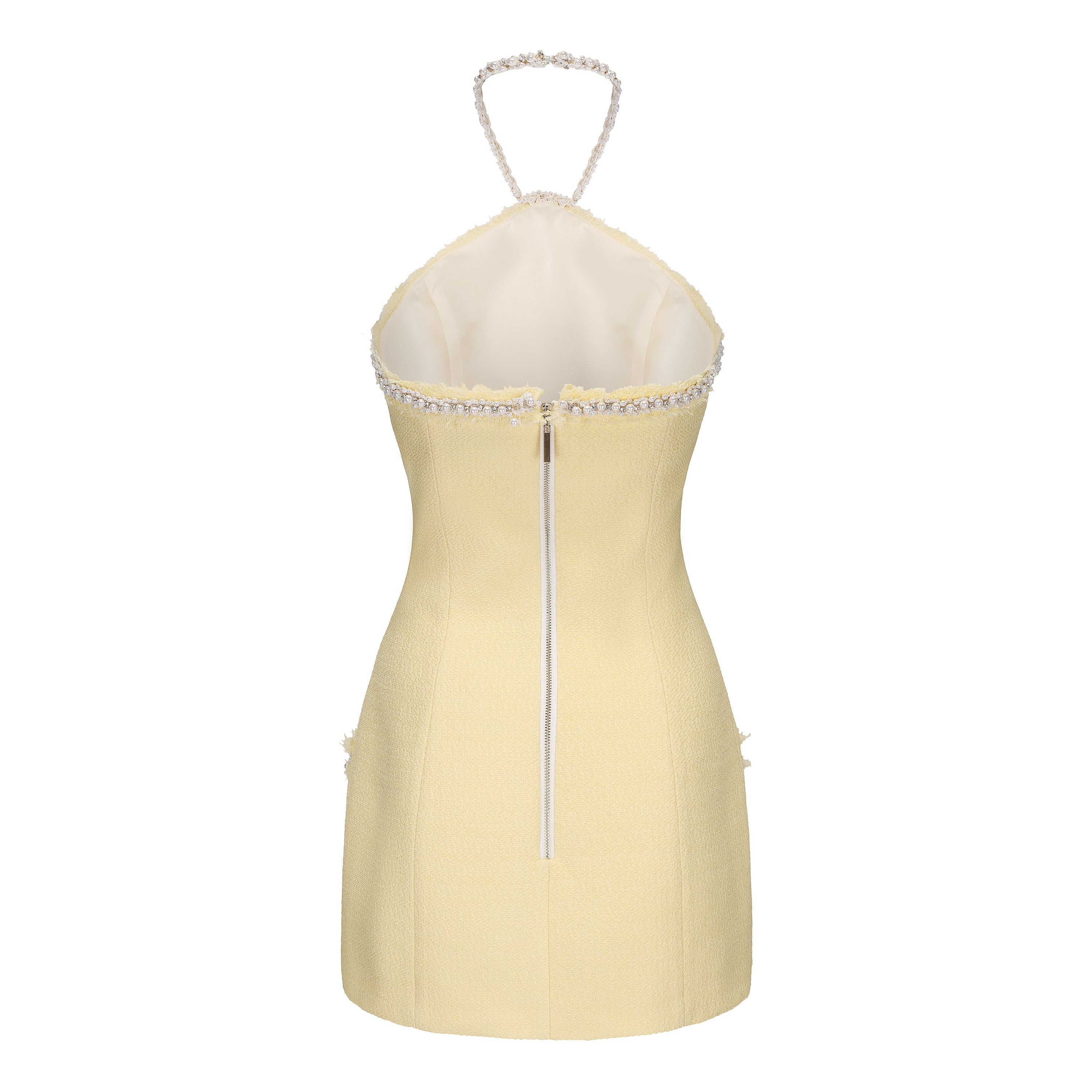 Yellow Tweed Halter Dress