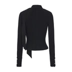 Black Cowl Neck Gold Button Ribbon Blouse