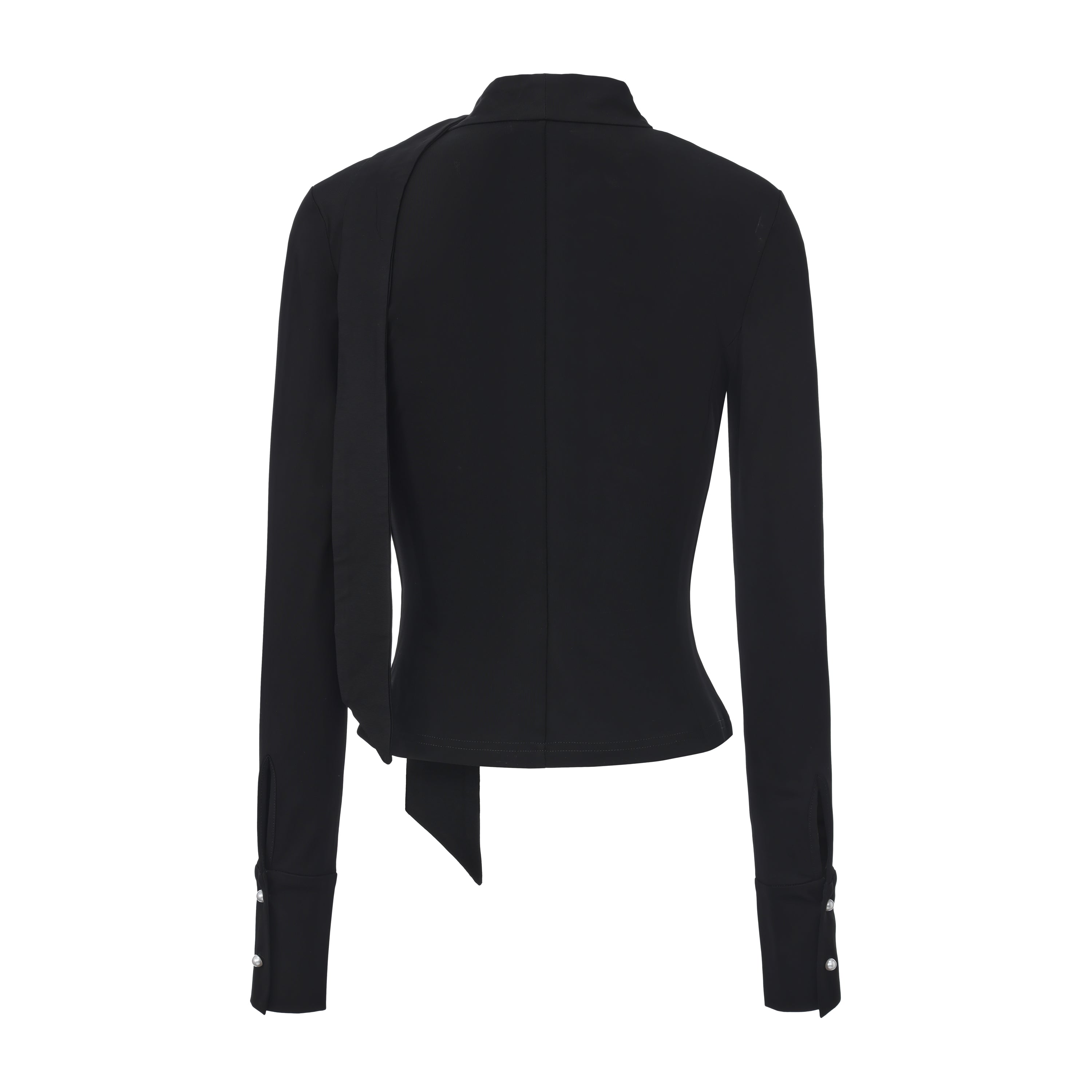 Black Cowl Neck Gold Button Ribbon Blouse