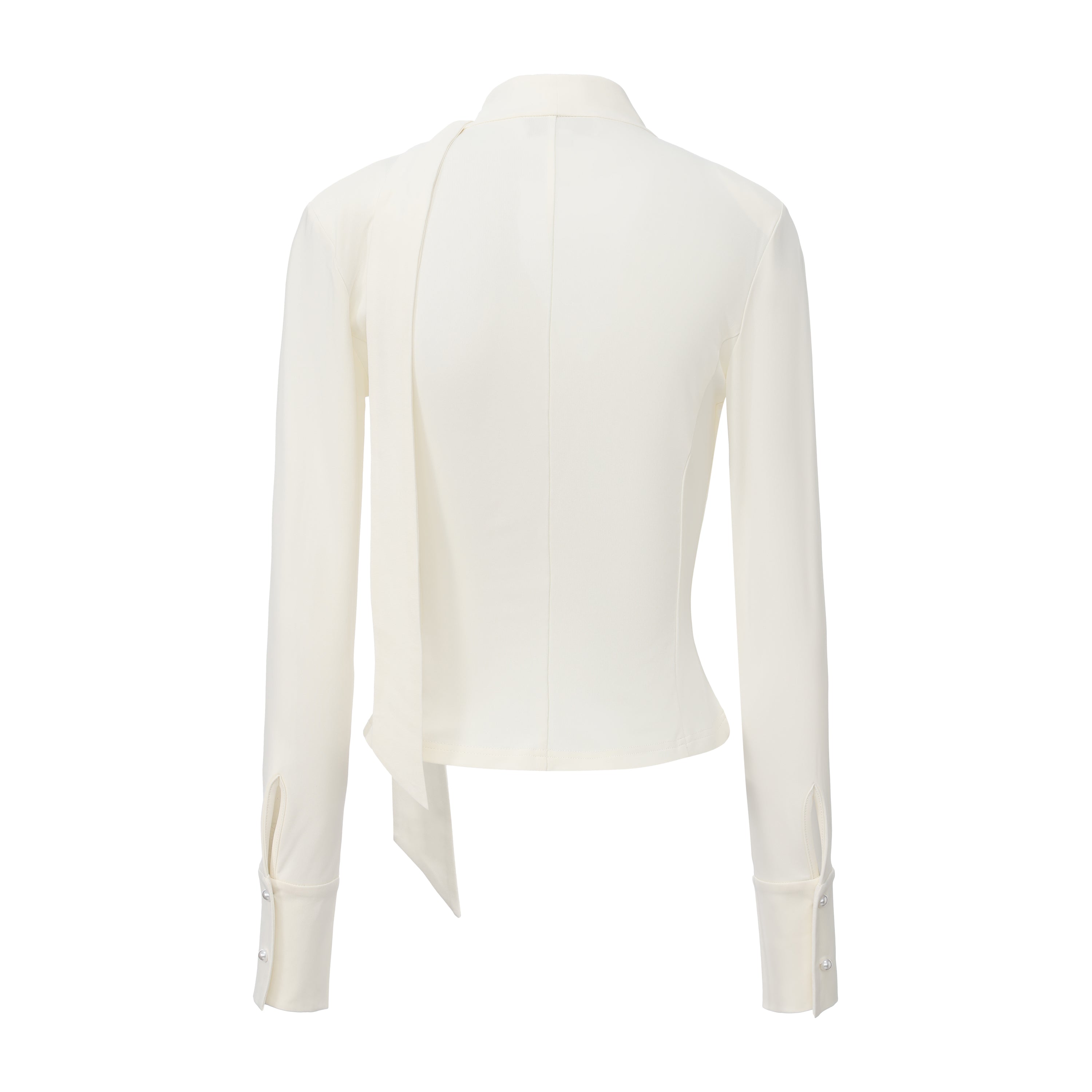 White Cowl Neck Gold Button Ribbon Blouse