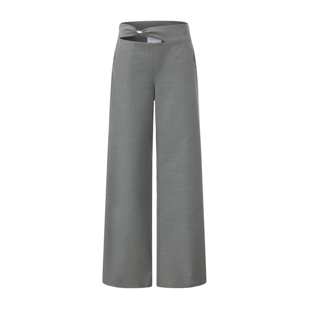 Warm Grey Bow Hollow Spliced Straight-Leg Pants