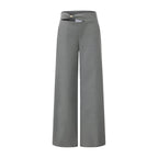 Warm Grey Bow Hollow Spliced Straight-Leg Pants