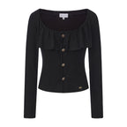 Black Silver Thread U-Neck Lace Trim Knit Cardigan